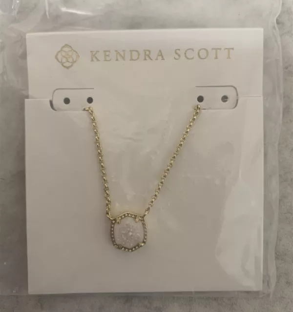 Kendra Scott Davie 14K Yellow Gold Over Brass Pendant Necklace Iridescent Drusy