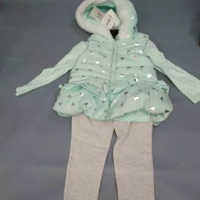 Little Me 3 Piece Set for Girls - Vest, Long Sleeve Shirt, Leggings mint hearts