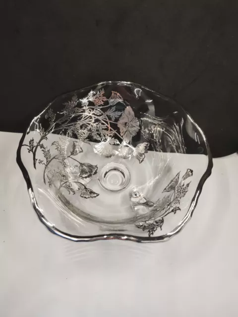 Vintage Silver City By Flanders, Footed Silver Overlay Glass Bowl, Candy Dish