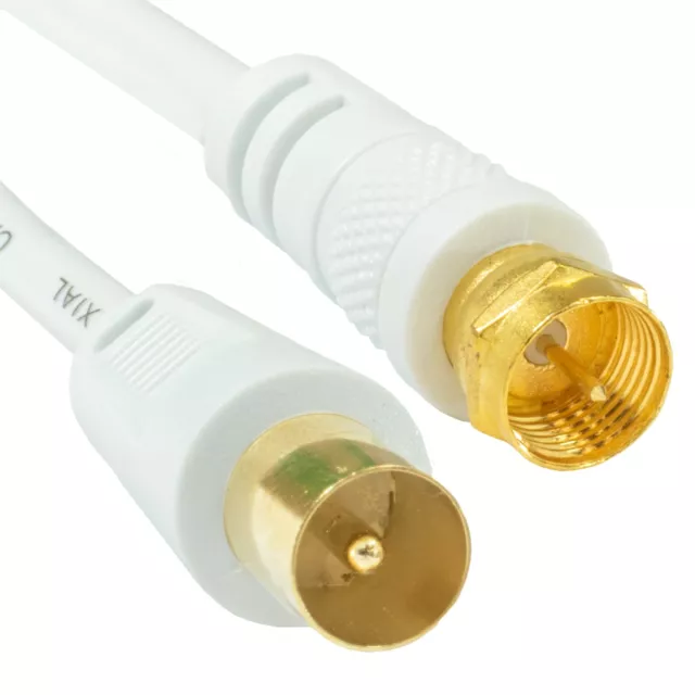 TV AERIAL COAX CABLE to F Connector Plug Male Satellite Lead Sky Virgin 0.5m-20m