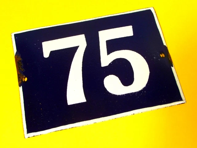 Antique Vintage French Enamel Chic & Shabby Style House Door Plate - Number 75