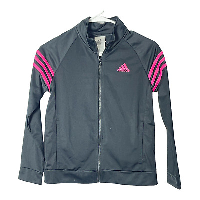 Adidas Youth girls long sleeve full zip black/pink active jacket, size Large