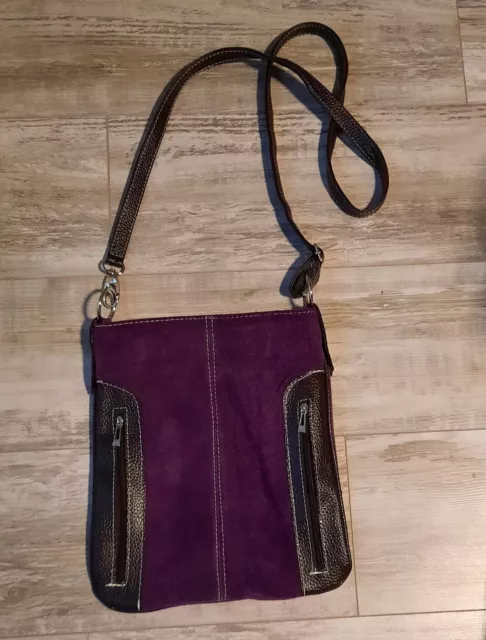 NEU echt Leder Wildleder Tasche Bag Umhängetasche Schultertasche brombeere lila