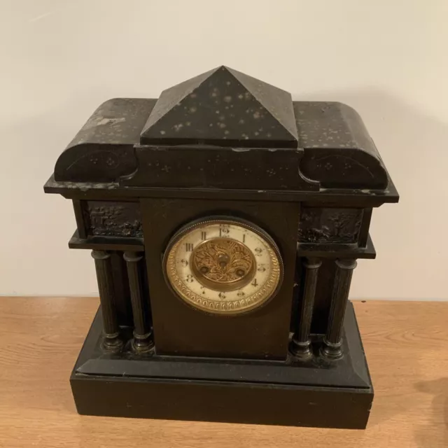 Vintage Antique Cast Iron Slate Metal Wind Up Mantle clock AD Mougin French 2