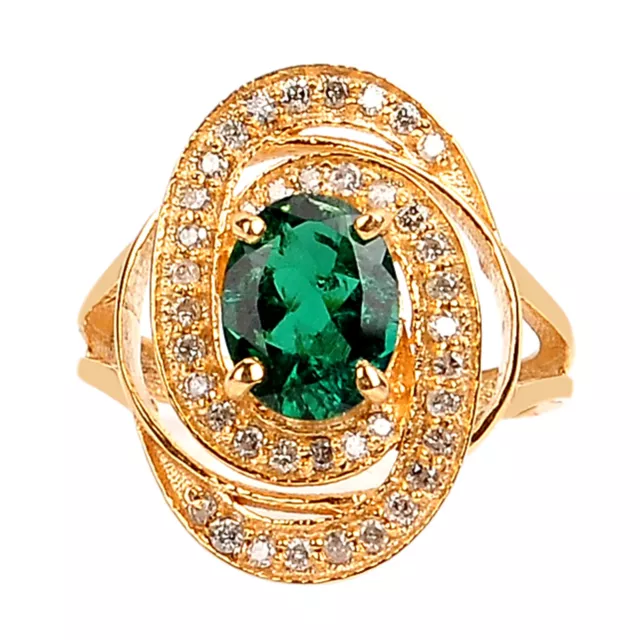 14KT Yellow Gold 1.50 Carat Natural Green Emerald IGI Certified Diamond Ring