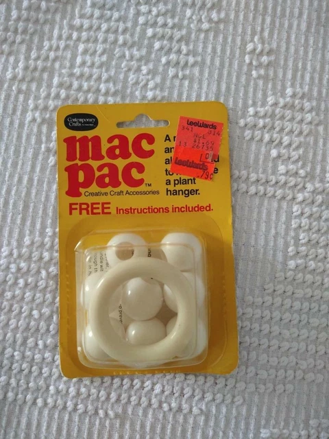 Vintage White Mac Pac Macrame Plant Hanger Kit,Instructions,Beads,33"L,Nip,