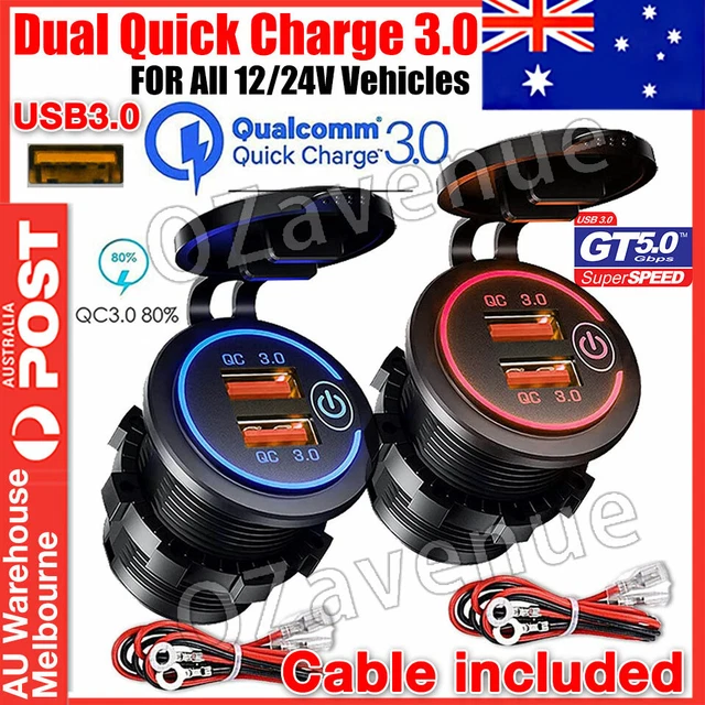Car Dual USB 12V-24V Charger Quick Charge QC 3.0 Socket Power Outlet