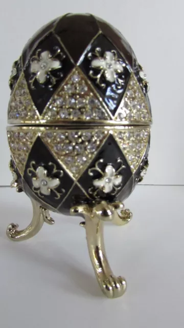 Design Toscano Table Dresser Jewelry Box Enameled Egg Harlequin Black