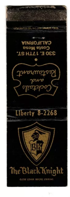 THE BLACK KNIGHT matchbook matchcover - COSTS MESA, CALIFORNIA