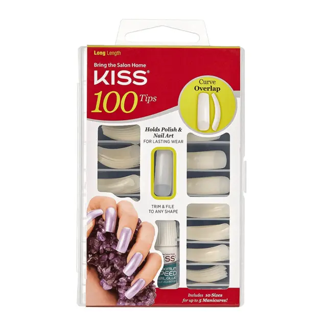 KISS 100 Tips False Nail Kit, Curve Overlap Style, Long Length, Long Lasting Fa