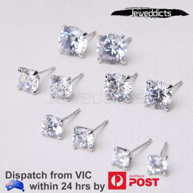 1 Pair Sterling Silver Ear Studs Earring Bar Butterfly Zirconia Jewellery 3-8mm