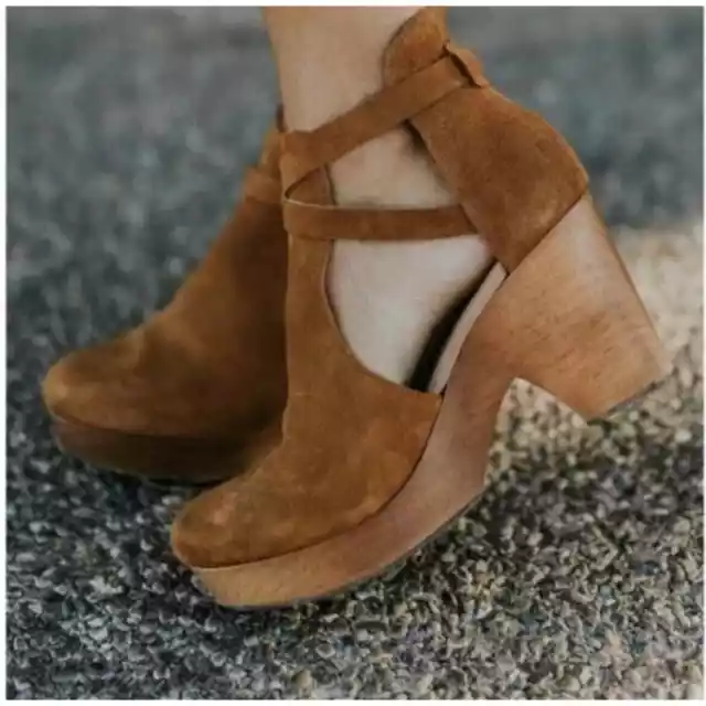 Free People Cedar Platform Suede Clog in Chestnut Size 40