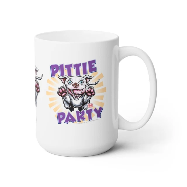 Cute White Red Nose Pitbull Pittie Party 15oz Ceramic Mug Pit Bull Dog Puppy