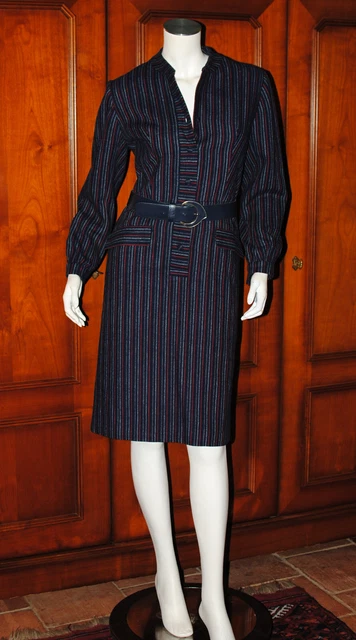 ROBE VINTAGE EN éponge jaune blanc rayures taille 38 EUR 32,00 - FR