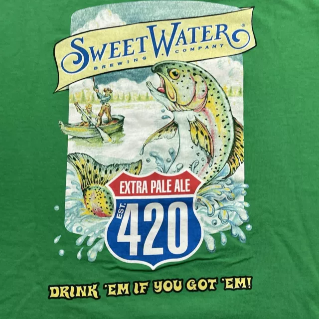 SweetWater Brewing T-Shirt Adult Size L Green Cotton Extra Pale Ale 420 Fishing