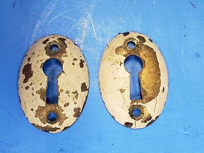 2 Antique Oval Escutcheons Keyhole Covers Solid Brass 1 3/4" h x 1 1/4 w"