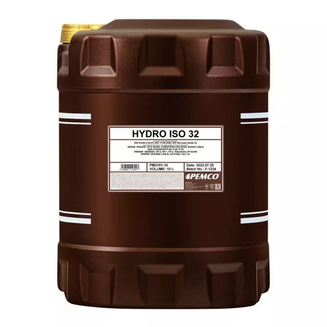 Huile hydraulique HLP 32 10 litres PEMCO Hydro ISO 32 DIN 51524 partie 2 VDMA 24318 huile