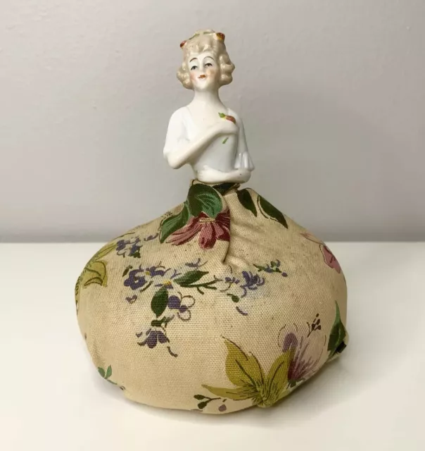 Antique German Porcelain Pin Cushion Half Doll Boudoir Lady Vanity Figurine