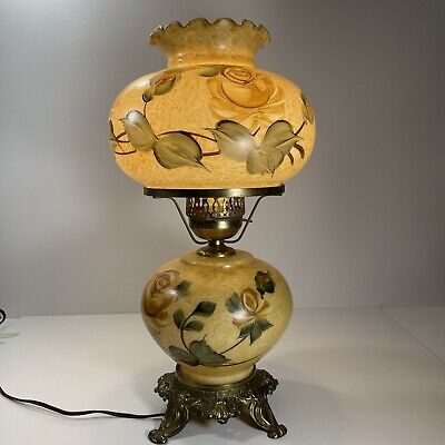 Victorian Hand Painted Rose GWTW Gone With The Wind Electric Table Lamp 3-way
