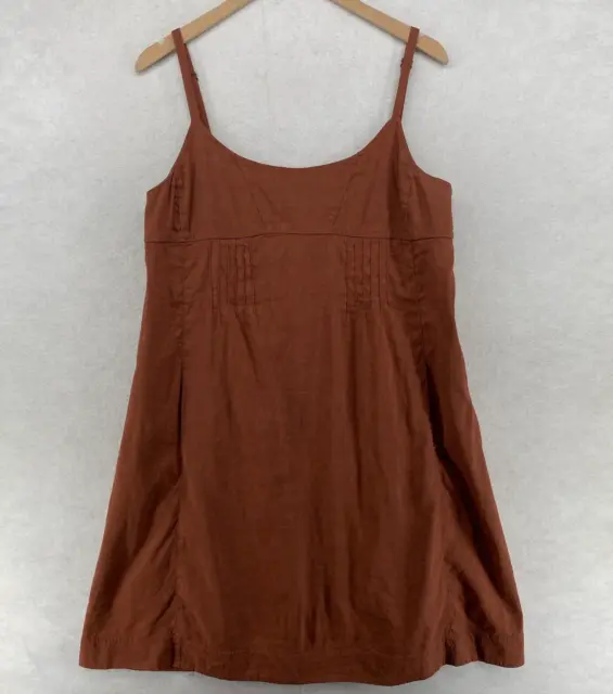 EILEEN FISHER Dress L Tank Linen Viscose Stretch Pintuck Cami Cinnamon Brown