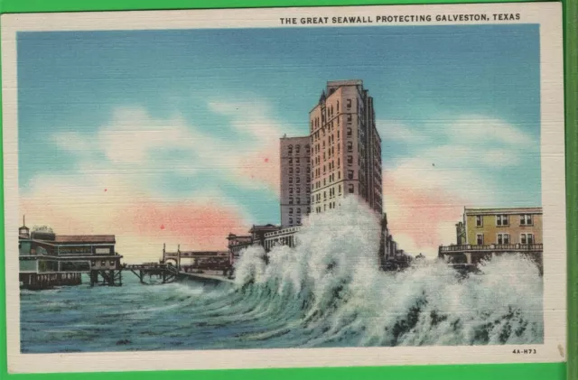 Vintage Texas TX Postcard The Great Seawall Protecting Galveston 1940's
