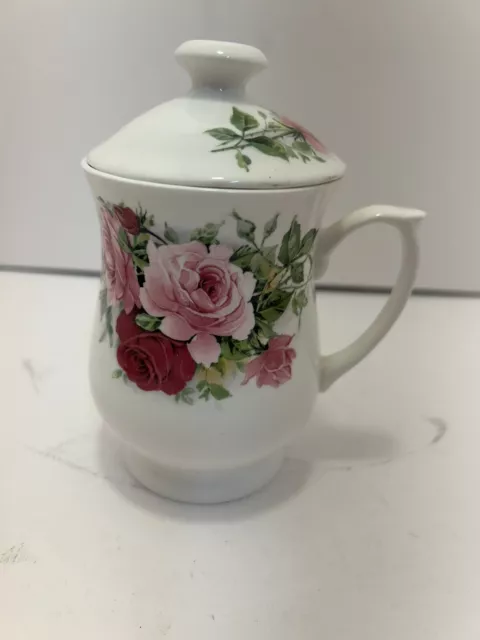 Vintage Allyn Nelson Lidded Tea Cup England Fine Bone China Pink Roses