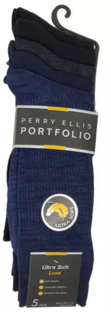 Perry Ellis Men's Portfolio ULTRA SOFT Luxe Crew Socks 5/Pack Mix Colors - NEW