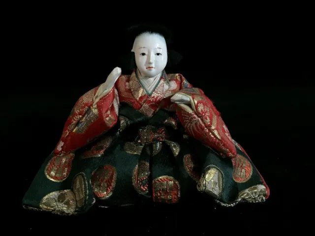 J0016 Japanese Vintage HINA Doll Statue Kimono Black Hair Man Boy OKIMONO