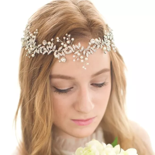 Leaf Crystal Rhinestone Pearl Wedding Headband Bridal Hair Accessories Headpiece