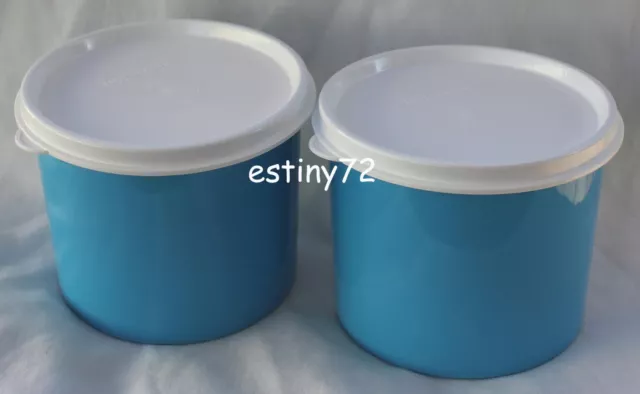 TUPPERWARE 500ml MINI ROUND CANISTER SET (2) SALTWATER TAFFY BLUE & WHITE NEW