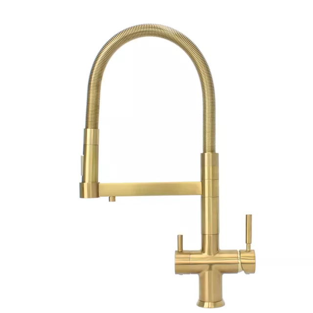 Hommix Savona Brushed Brass Pull-Out Spray-Hose 3-Way Tap (Triflow Filter Tap)