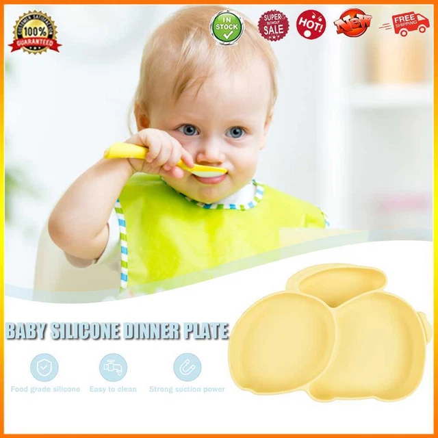 Cartoon Children Dishes Cute Silicone Baby Feeding Dishes Baby Cutlery (Yellow)