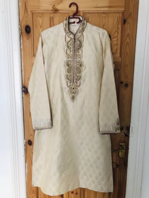 Bombay Stores uomo matrimonio Sherwani 38 oro/crema sposi asiatici pakistani/indiani