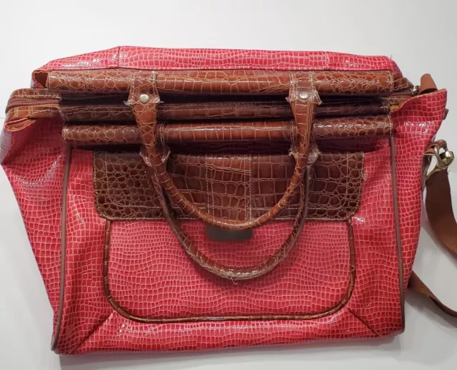 Samantha Brown Luggage Travel Bag Red / Brown Weekender Bag 18 X 12 Inch Purse