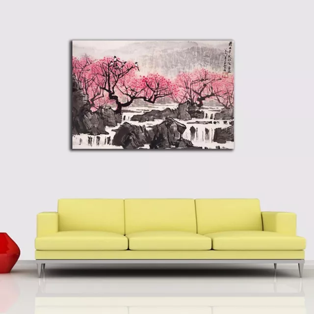 Framed Canvas Prints Stretched Tree Birds Oriental Wall Art Home Decor Painting