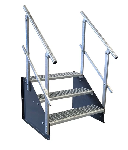 3 Stufen Treppe Breite 60 - 160 cm Stahltreppe Höhe 63 cm anthrazit 2x Geländer