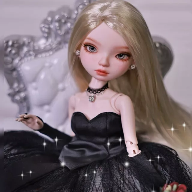 Cute 1/6 BJD Doll Resin SD Ball Joint Doll Ava Girl Black Evening Dress Full Set