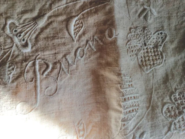 Lotto 3 asciugamani antichi teli bagno grandi canapa ricamato mano frange