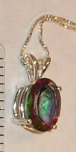 RAINBOW MYSTIC TOPAZ NECKLACE EARTHMINED 10x8 TREATED GEM US MADE PENDANT