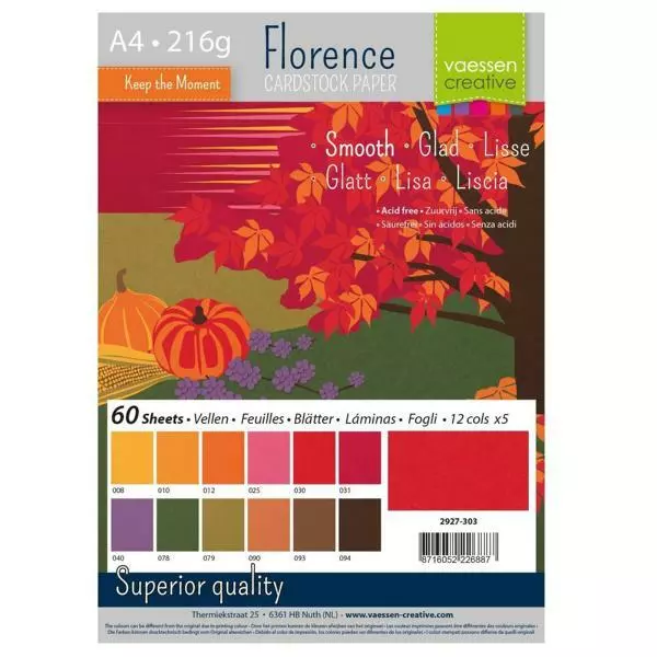 Vaessen Creative Florence Cardstock Papier - Herbst 12 Farben 60 Blätter A4
