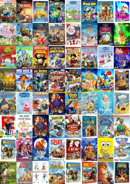 64 Mixed Children's DVDs Family, Kids, Disney [Unchecked DVDs Without Case]