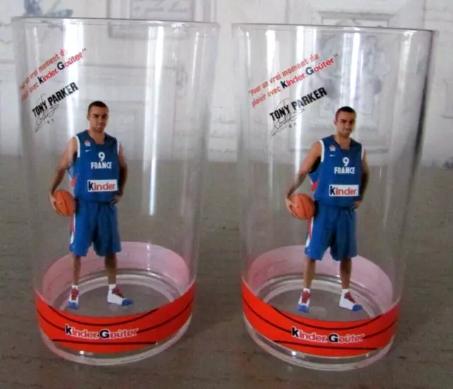 Lot 2 gobelets / verres plastique PVC Tony Parker Basket-ball Kinder Goûter