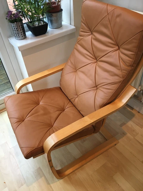 RARE IKEA TAN Leather Poang Chair Brown Suede Rocking Armchair