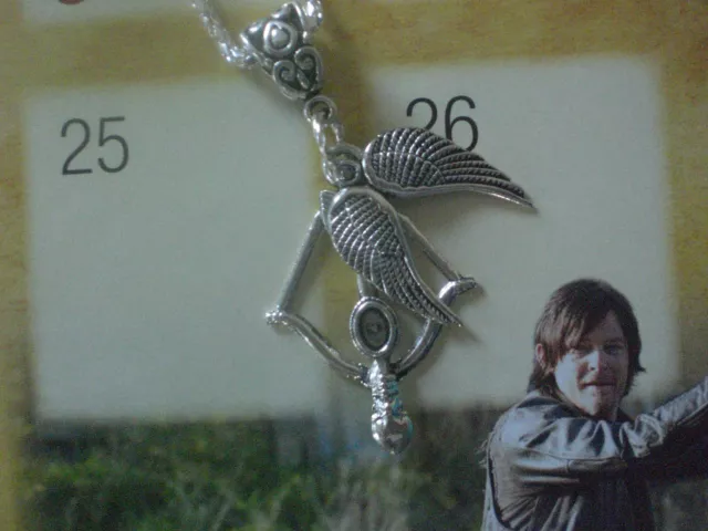 Walking Dead Daryl Crossbow Bow Arrow Biker Angel Wings Necklace