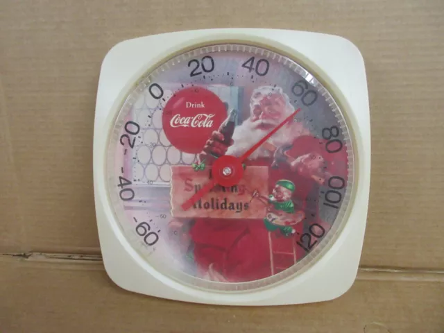 Vintage Drink Coca Cola 12 Inch Square Wall Hanging Thermometer Santa Christmas