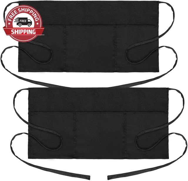 2 Pack Waitress Apron - Server Aprons with 3 Pockets - Water & Oil Resistant Wai