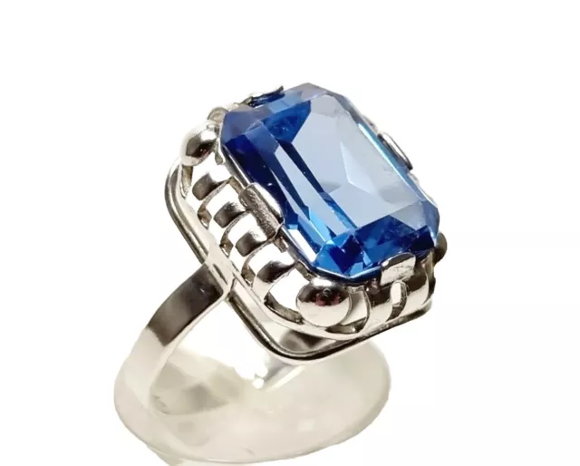 Antiker Ring "Art Deco" / Silber 835 mit Blauem Stein (Aquamarin?) / Größe 60