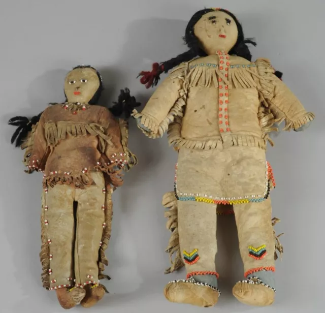 Native American Indian DOLLS Beaded Leather Beaded PLAINS INDIANS Circa 1900