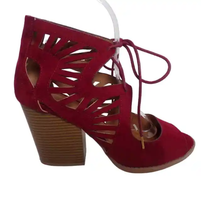 Charlotte Russe Size 9 Burgundy Suede Cutout Lace-up Peep-toe Bootie Sandal