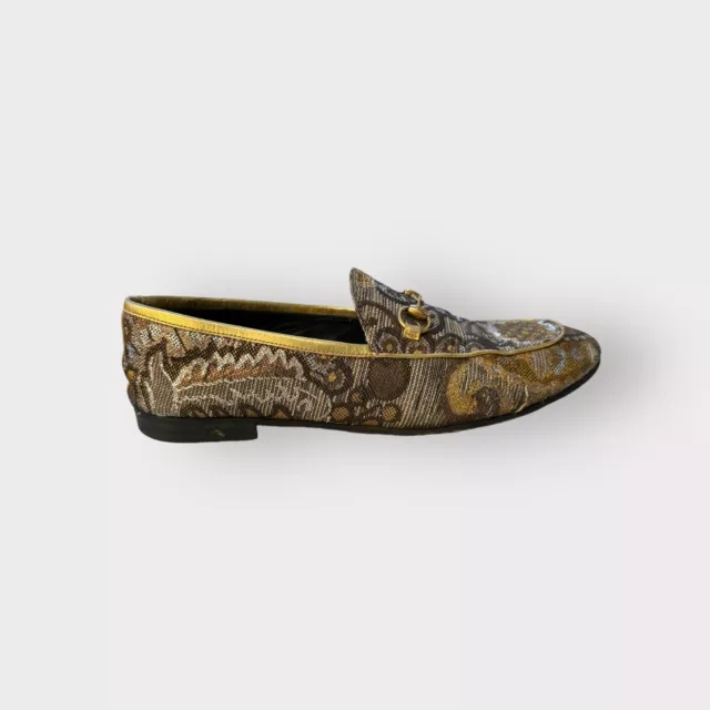 Authentic Gucci Loafers Moccasins Jacquard Golden Print Shoes size 11US